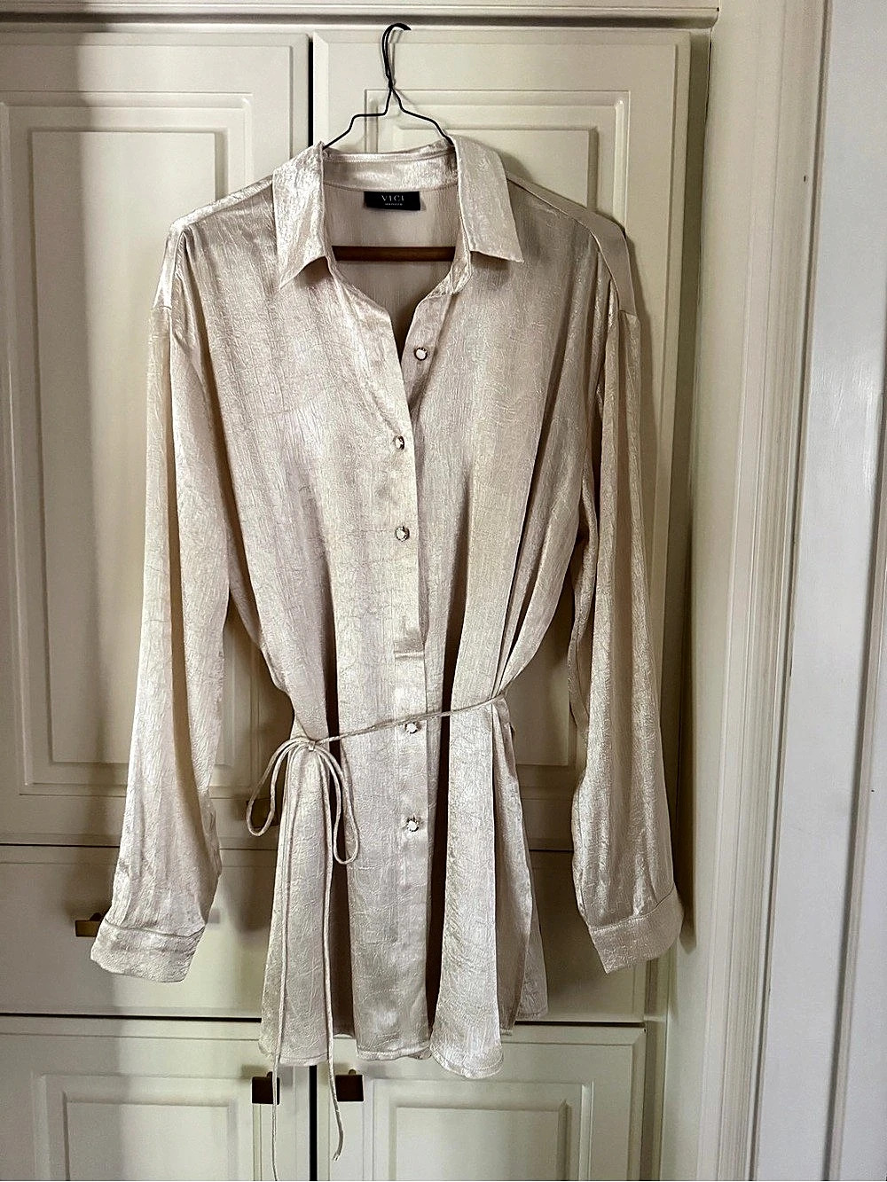 VICI Cream Button-Down Mini Dress